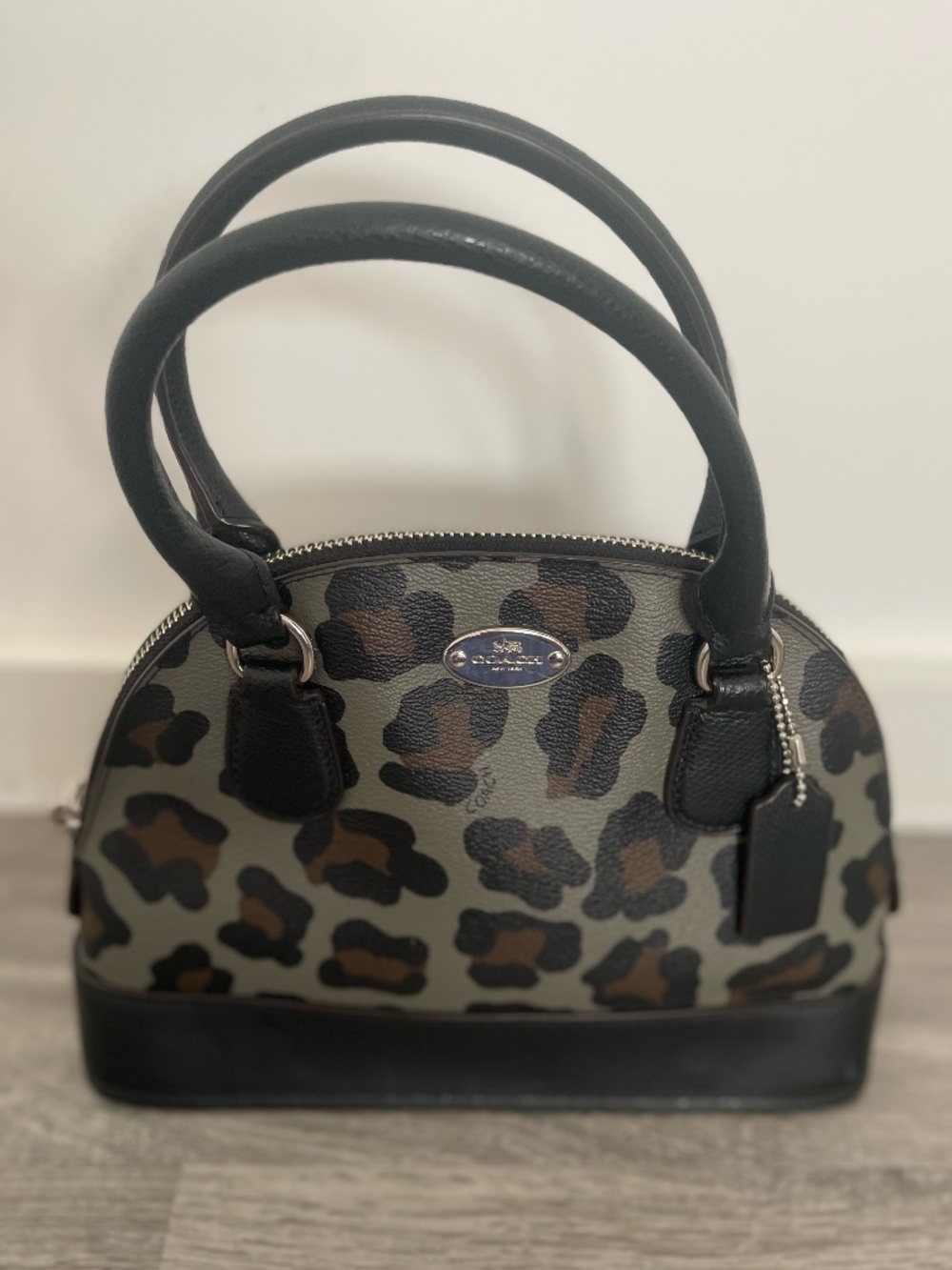 Coach Outlet Mini Sierra Satchel Gray Ocelot Leopard Coated Canvas Dome Bag